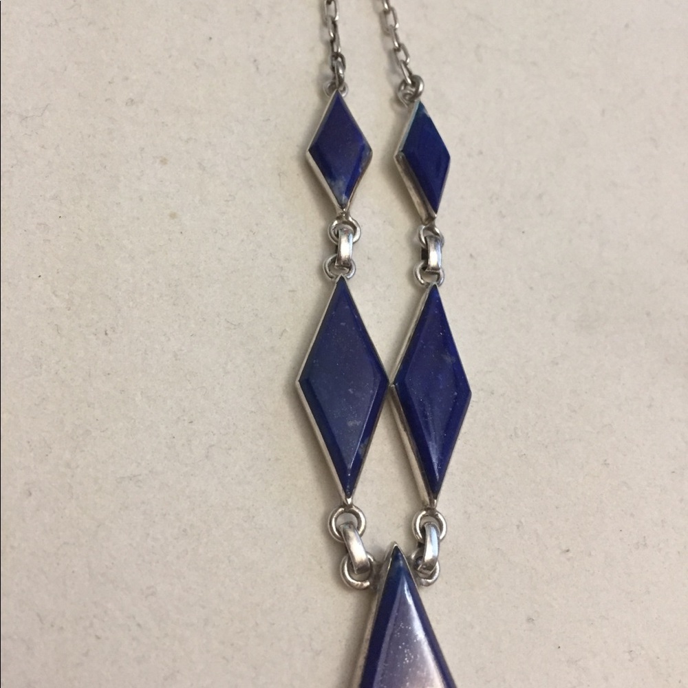 Vintage South American lapis diamond 925 silver necklace - Picture 7 of 8